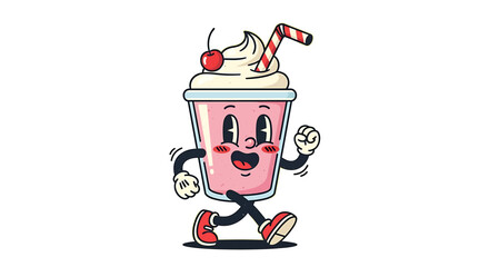 Joyful Retro Cartoon Milkshake Character Illustration