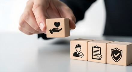 Corporate Social Responsibility Worker Safety Wooden Blocks Hand Copy Space