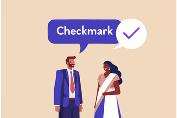 Obraz premium Diverse business professionals discussing and agreeing with a checkmark symbol indicating approval or completion