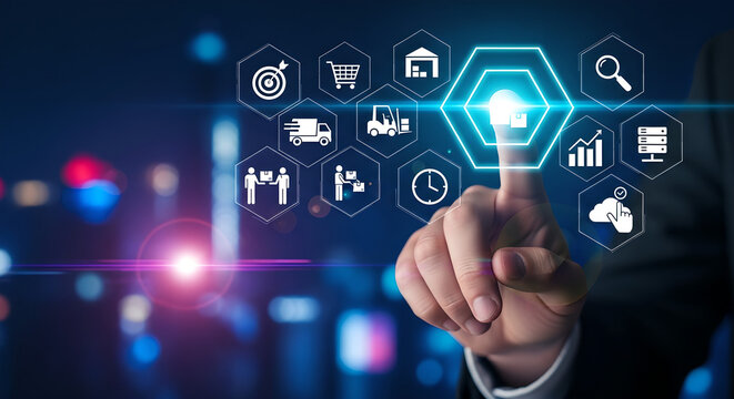 Supply Chain Logistics Management Global Business Digital Male Hand Copy Space