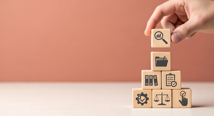 Business Management Data Analysis Process Optimization Wooden Blocks Hand Copy Space