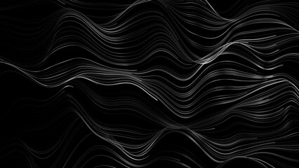 Fototapeta premium Elegant abstract white glowing wavy lines on a dark background. Minimal monochrome stripes and flowing patterns. Futuristic digital art, stylish modern waves, perfect for creative backgrounds, techn