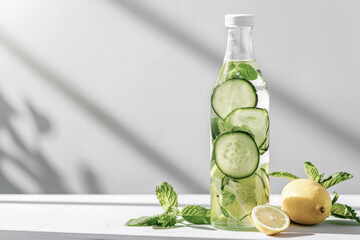 Refreshing detox water with cucumber, lemon, and mint