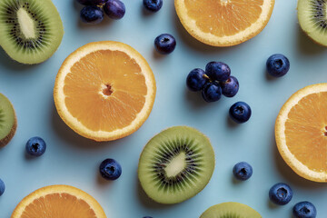 Healthy fruit diet planning with fresh kiwi orange blueberries