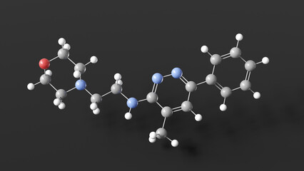 minaprine molecule 3d, molecular structure, ball and stick model, structural chemical formula psychotropic agent