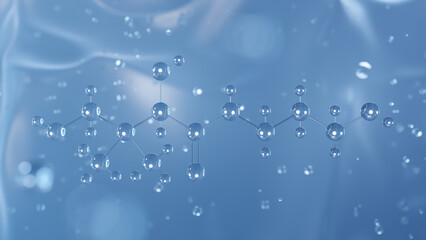 panthenol molecular structure, 3d model molecule, pro-vitamin b5 structural chemical formula view from a microscope