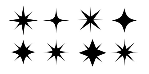 Sparkle, stars or shine icon set vector collection of different stars in black color