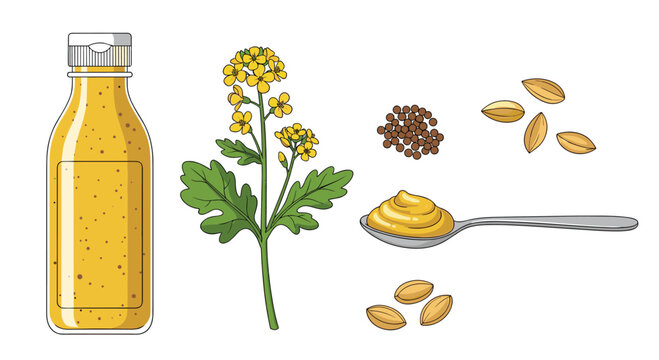 A vibrant collection showcasing the journey of mustard from plant to condiment.