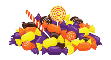 Fototapeta premium A pile of colorful halloween candies including lollipops and wrapped sweets.