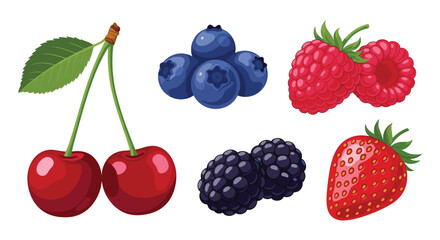 A delicious collection of fresh berries including cherries blueberries raspberries and strawberries.