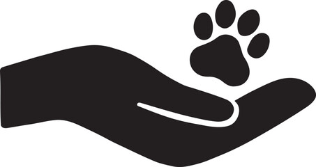 Silhouette of veterinarian hand holding puppy paw, ideal for pet care and vet design.