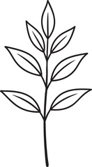 Delicate Plant with Leaves Silhouette Black Vector Illustration