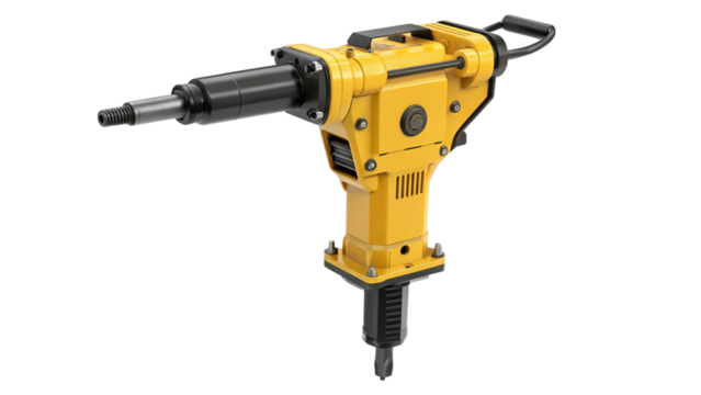 Yellow jackhammer tool isolated on transparent background