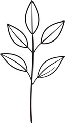 Delicate Plant with Leaves Silhouette Black Vector Illustration