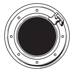 Obraz premium Vector illustration of a detailed porthole with a locking mechanism in black and white