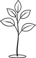Delicate Plant with Leaves Silhouette Black Vector Illustration