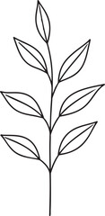 Delicate Plant with Leaves Silhouette Black Vector Illustration