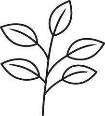 Delicate Plant with Leaves Silhouette Black Vector Illustration
