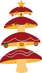 Enchanted Mushroom Christmas Tree Illustration