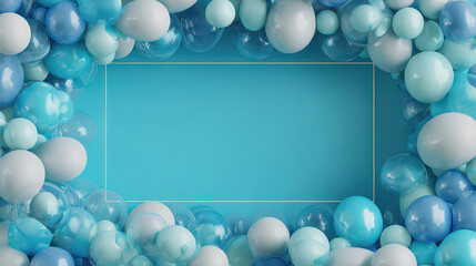 Blue and white balloon frame composition for celebration background copy space