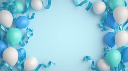Blue and white balloon frame composition for celebration background copy space