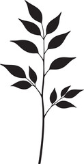 Delicate Plant with Leaves Silhouette Black Vector Illustration
