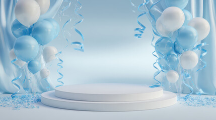 Blue and white balloon frame composition for celebration background copy space