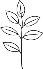 Delicate Plant with Leaves Silhouette Black Vector Illustration