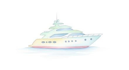 Naklejka premium A pastel-hued luxury yacht glides on calm, light blue waters