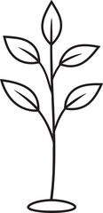 Delicate Plant with Leaves Silhouette Black Vector Illustration