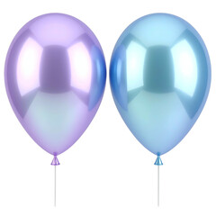 Two glossy, inflated balloons, one lavender and one turquoise, isolated on a black backdrop