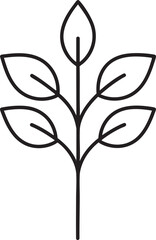 Delicate Plant with Leaves Silhouette Black Vector Illustration