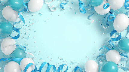 Blue and white balloon frame composition for celebration background copy space