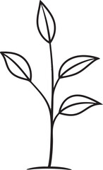 Delicate Plant with Leaves Silhouette Black Vector Illustration