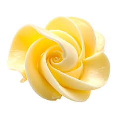 Creamy yellow flower with delicate swirls, isolated against a black backdrop