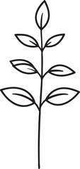 Delicate Plant with Leaves Silhouette Black Vector Illustration