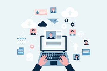 Digital recruitment process with online profiles and cloud services connecting candidates and employers