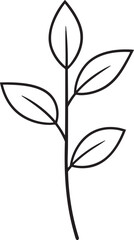 Delicate Plant with Leaves Silhouette Black Vector Illustration