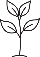 Delicate Plant with Leaves Silhouette Black Vector Illustration