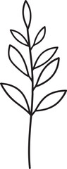 Delicate Plant with Leaves Silhouette Black Vector Illustration