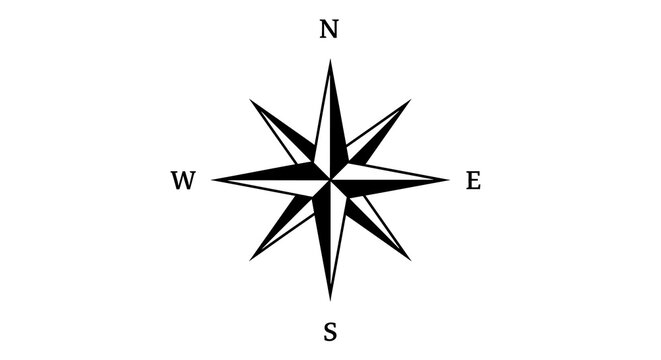 Classic compass rose with cardinal directions in black and white design