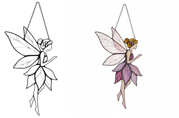 Fairy Stained Glass Suncatcher – Pink Flower Fairy Window Hanging Decor”