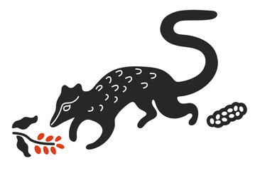 Kopi Luwak civet illustration. Stylized flat vector of an Asian palm civet with coffee berries and beans.