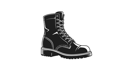 Black combat boot silhouette with detailed laces on white background