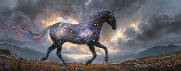 A majestic horse with a constellation of stars