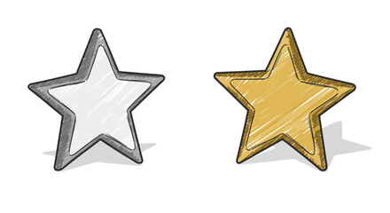 Fototapeta premium Hand-drawn metallic star icons on white with shadow effects