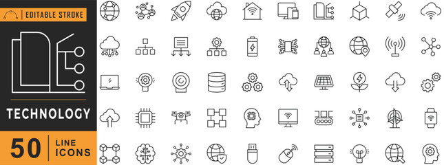 Technology line icon set. Editable stroke. Vector illustration.
