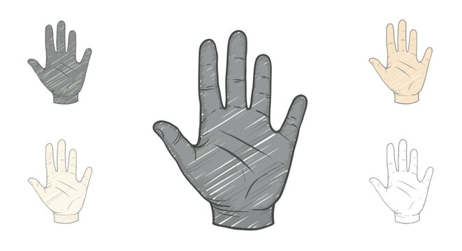 Diverse hand sketches in various colors with crosshatch style