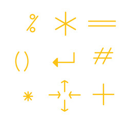 Doodle icon sign set mathematic and computer symbol  illustration with yellow colorful color that can be use for social media, sticker, wallpaper, decoration, card, e.tc..