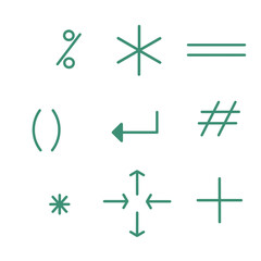 Doodle icon sign set mathematic and computer symbol  illustration with green colorful color that can be use for social media, sticker, wallpaper, decoration, card, e.tc..